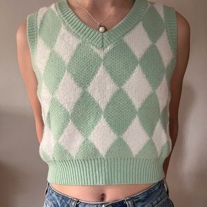 Mint Checkered Sweater Vest